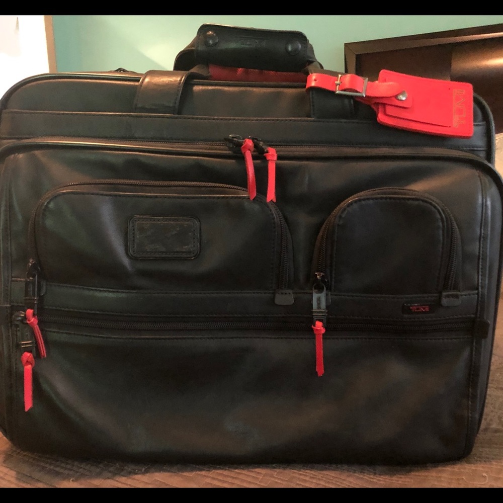 Tumi Alpha Leather Deluxe Wheeled Brief with Case